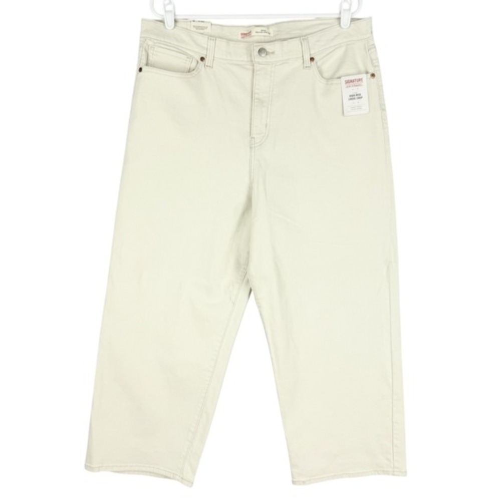 Signature Levi Strauss Women Stretch‎ High Rise Loose Beige Crop Jeans Sz 18 NWT
